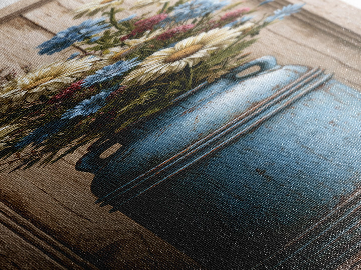 Weathered Barn Wood and Wildflower Still Life Canvas Print, Rustic Art, Fine Art Print, Farmhouse Decor, Oil Painting, Rustic, RUS-1x3-37