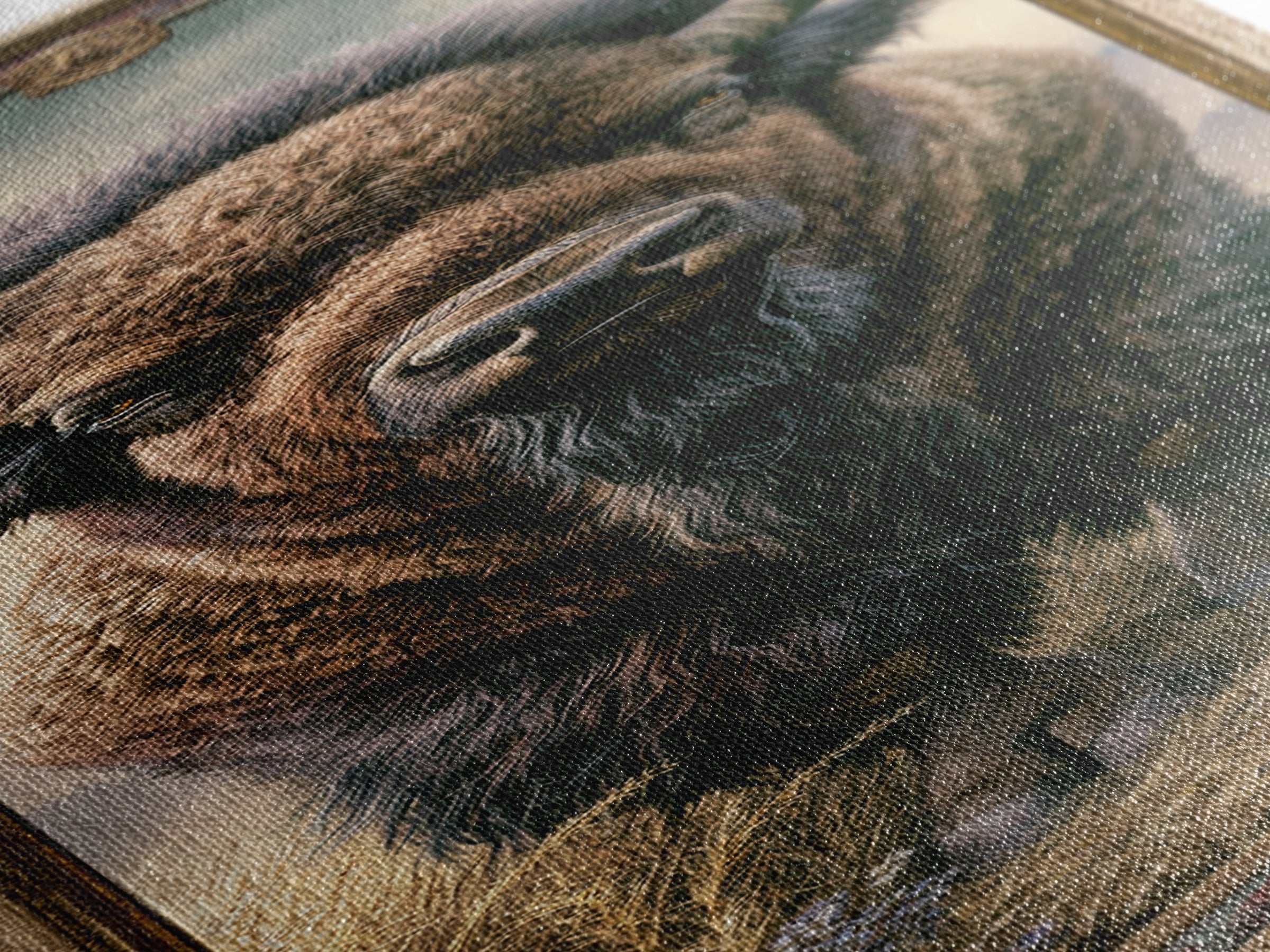 Buffalo Portrait with Western Texture Framed Canvas Print, Rustic Art, Gallery Wall Art, Farmhouse Decor, Fine Art, Rustic, RUS-1x3-58