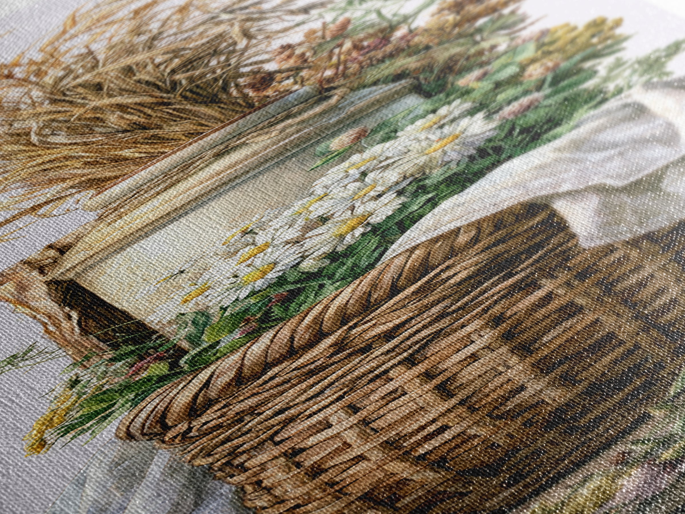 Handwoven Basket with Dried Grasses Canvas Print, Rustic Art, Painting, Farmhouse Decor, Abstract Art, Rustic, Boho Wall Art, RUS-1x3-60