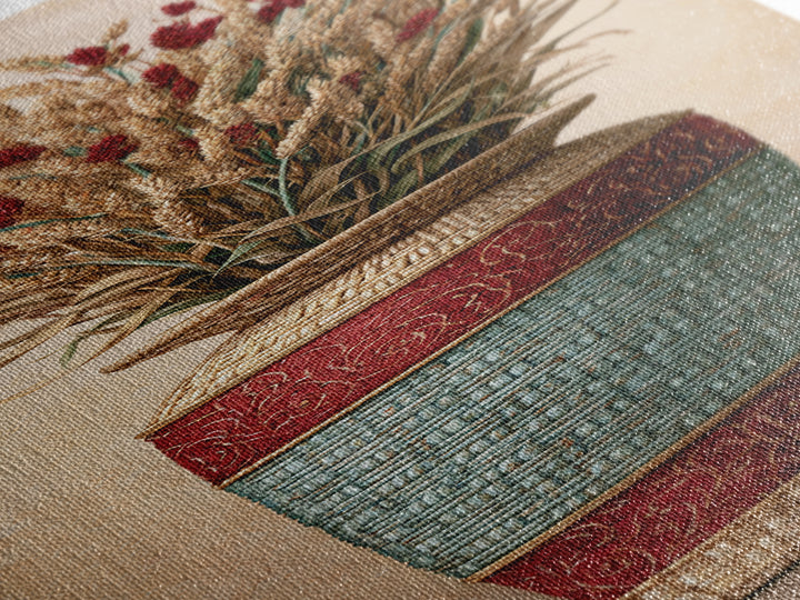 Handwoven Basket with Dried Grasses Framed Canvas Print, Rustic Art, Digital Print, Farmhouse Decor, Fine Art, Rustic, RUS-1x3-84