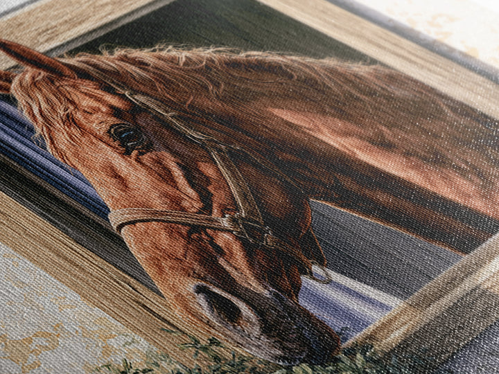 Brown Horse Portrait Framed Canvas Print, Rustic Art, Home Decor, Farmhouse Decor, Fine Art, Rustic, Living Room Decor, RUS-2x1-1