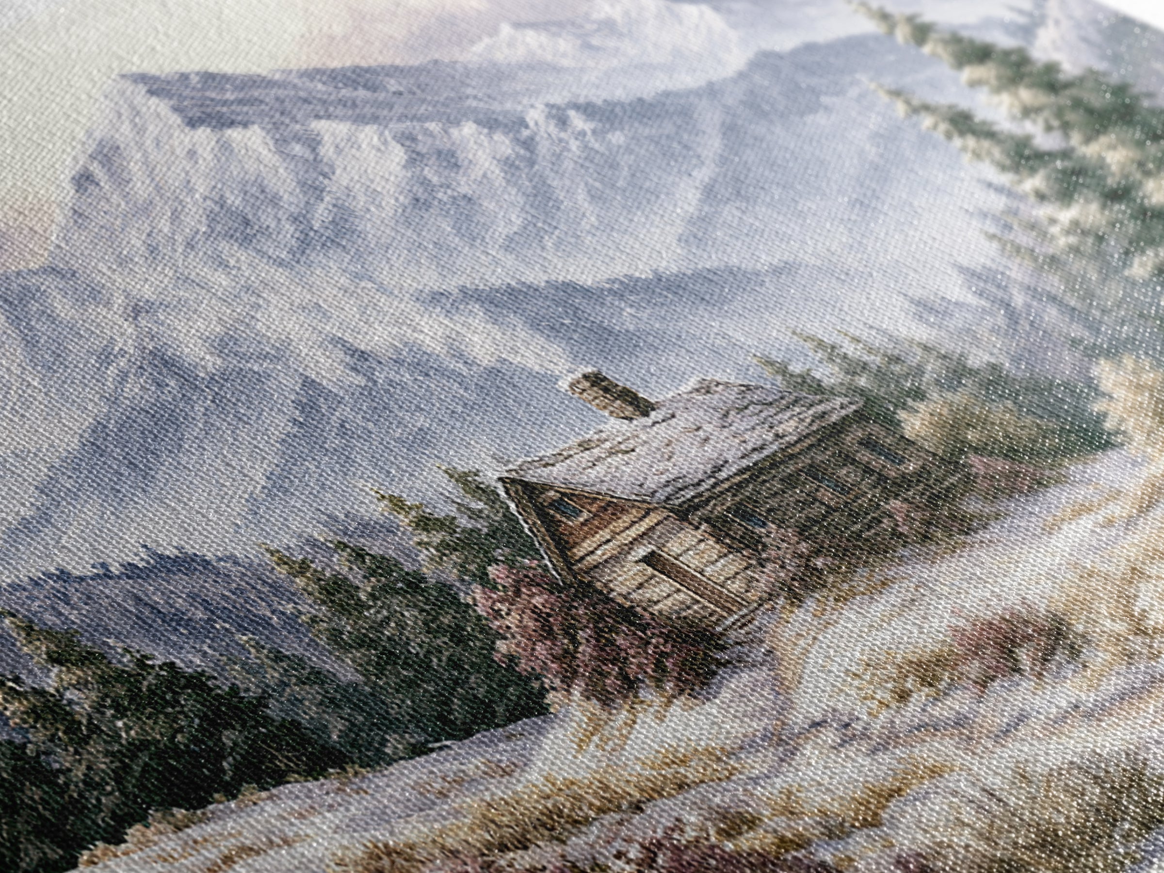 Winter Mountain Scene Framed Canvas Print, Rustic Art, Landscape Wall Art, Farmhouse Decor, Fine Art, Rustic, Luxury Decor, RUS-2x1-19