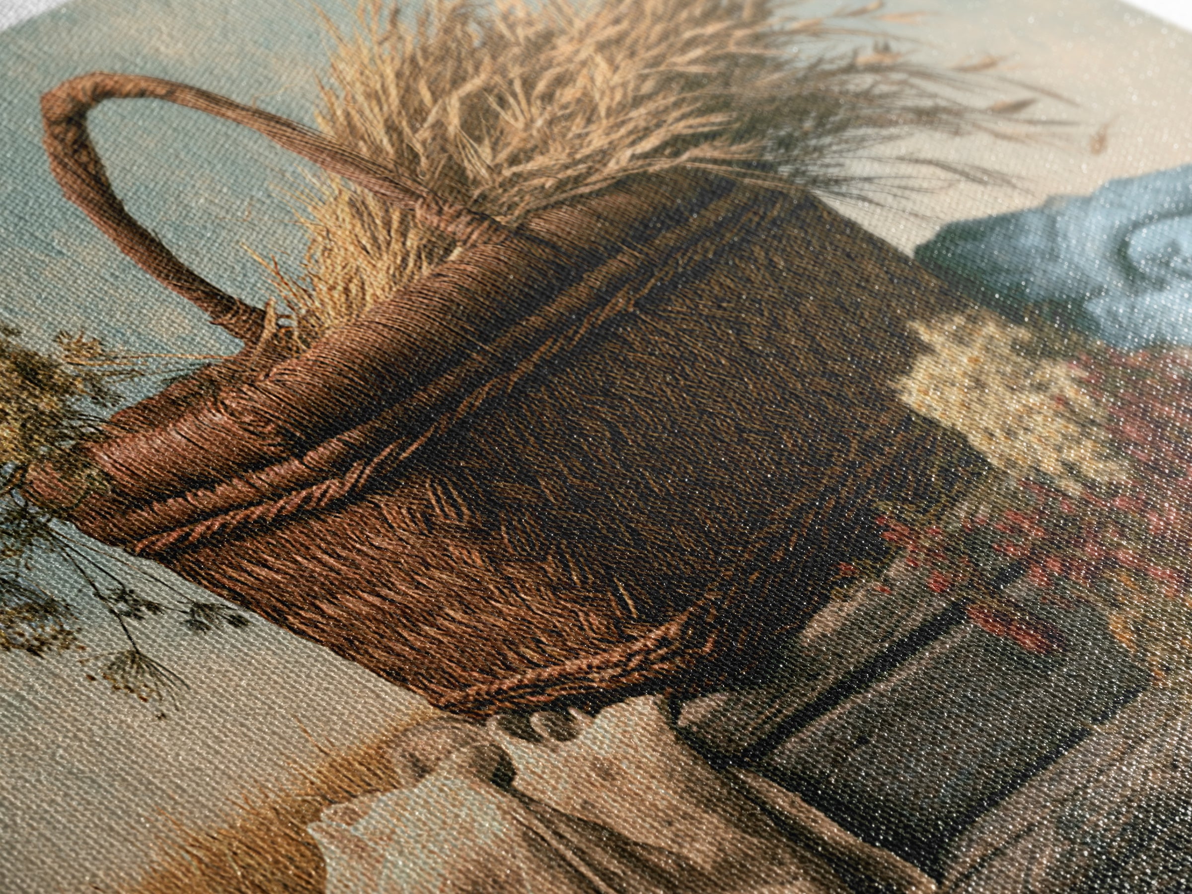 Handwoven Basket with Dried Grasses Framed Canvas Print, Rustic Art, Fine Art Print, Farmhouse Decor, Fine Art, Rustic, RUS-2x1-20