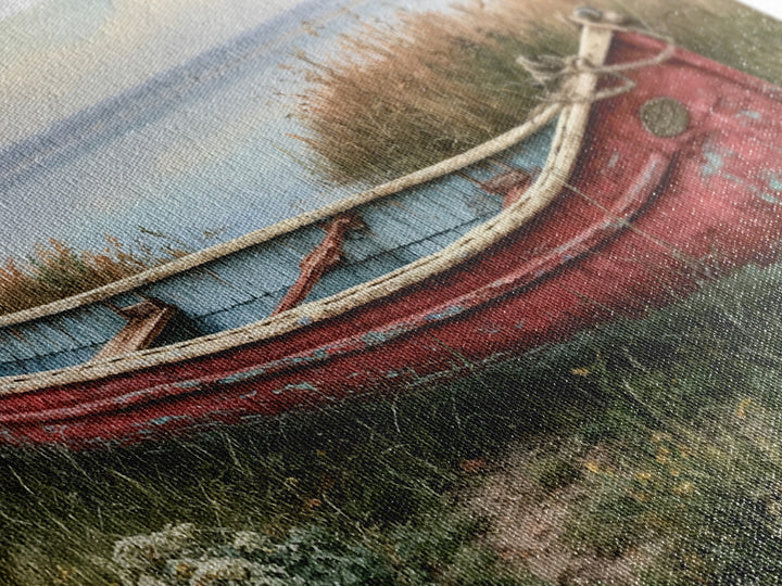 Old Canoe Pulled Onto a Lake Shore Framed Canvas Print, Rustic Art, Home Decor, Farmhouse Decor, Rustic, Living Room Decor, RUS-2x1-40