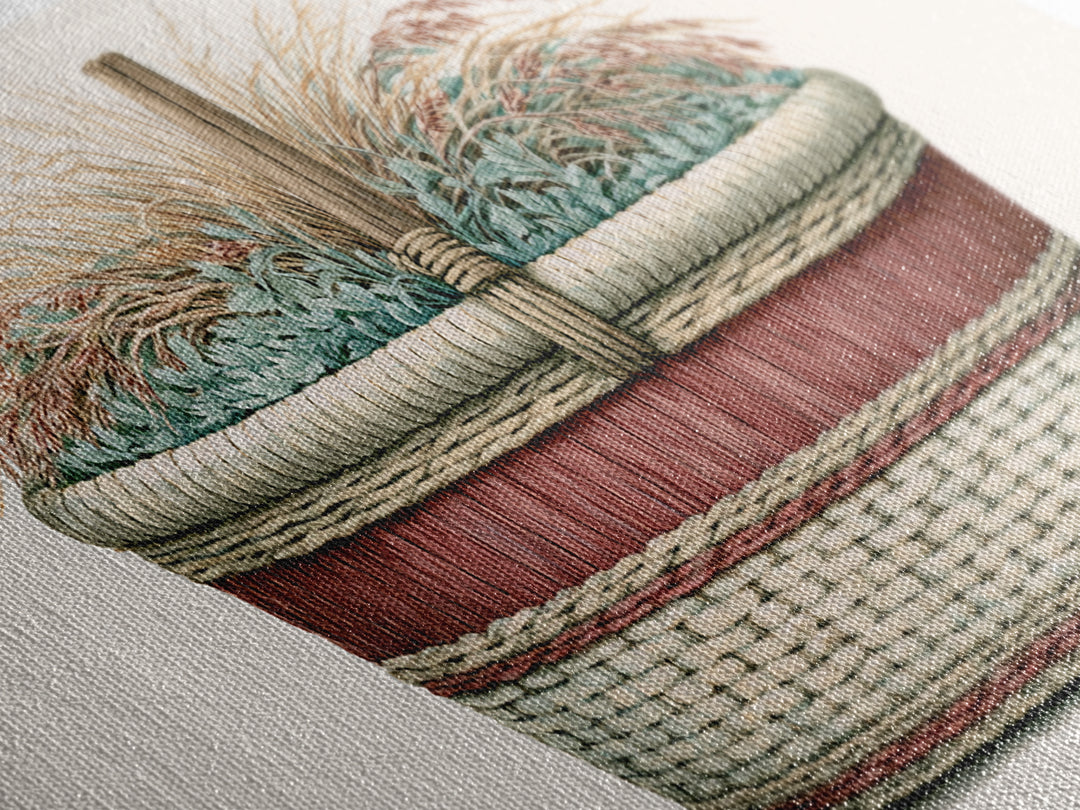 Handwoven Basket with Dried Grasses Canvas Print, Rustic Art, Textured Painting, Farmhouse Decor, Abstract Art, Rustic, RUS-2x1-44