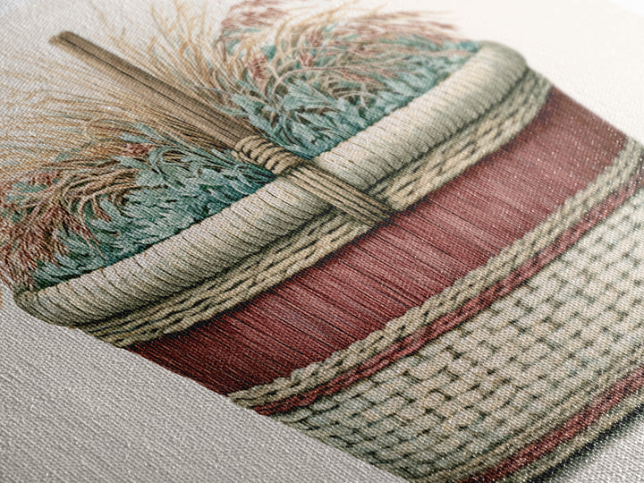 Handwoven Basket with Dried Grasses Canvas Print, Rustic Art, Textured Painting, Farmhouse Decor, Abstract Art, Rustic, RUS-2x1-44