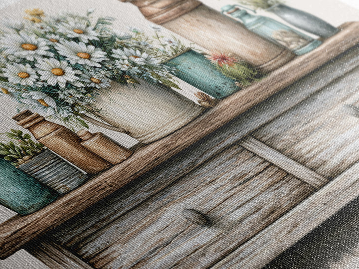 Weathered Barn Wood and Wildflower Still Life Framed Canvas Print, Rustic Art, Digital Art, Farmhouse Decor, Oil Painting, RUS-2x1-45