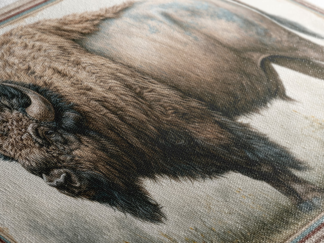 Buffalo Portrait with Western Texture Canvas Print, Rustic Art, Textured Painting, Farmhouse Decor, Fine Art, Rustic, RUS-2x1-66