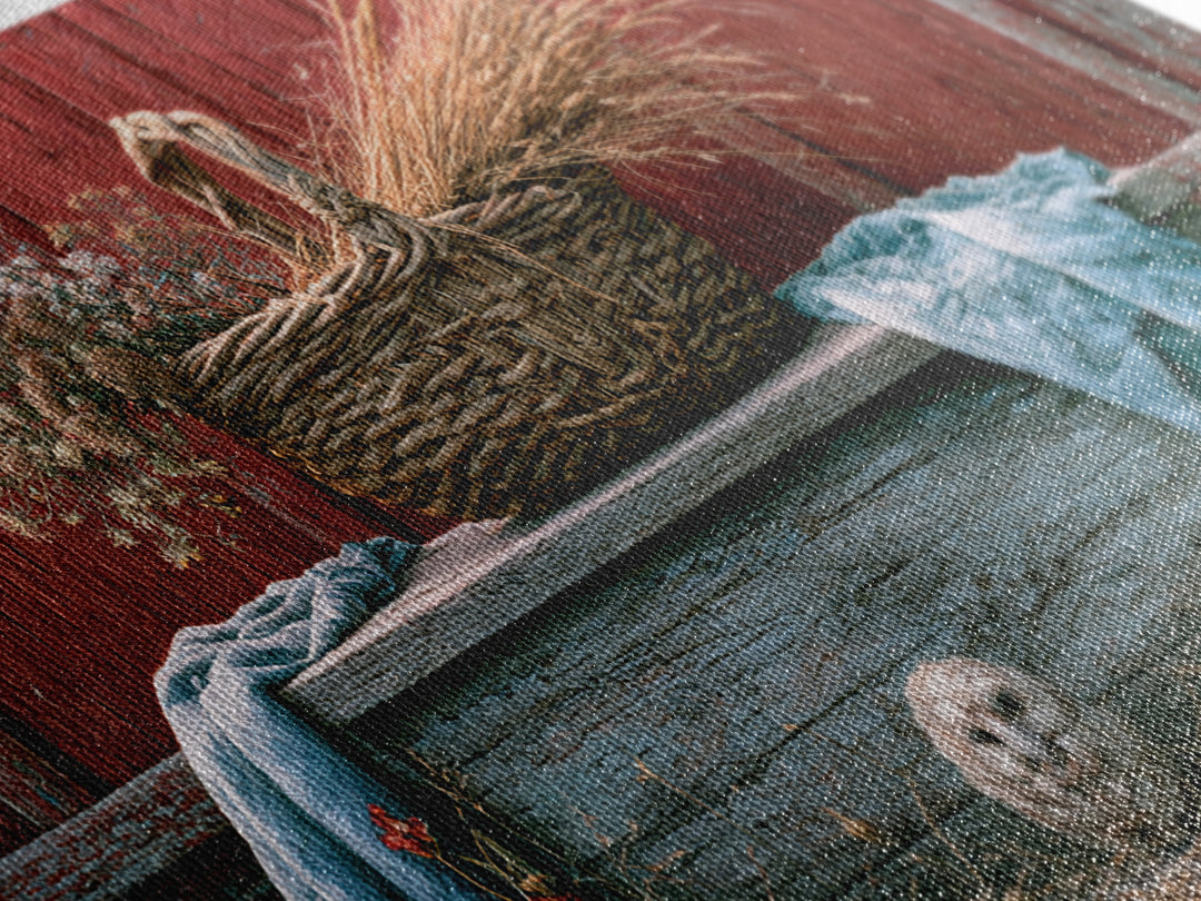 Handwoven Basket with Dried Grasses Canvas Print, Rustic Art, Oil Painting, Farmhouse Decor, Watercolor Art, Rustic, Modern Art, RUS-2x1-68