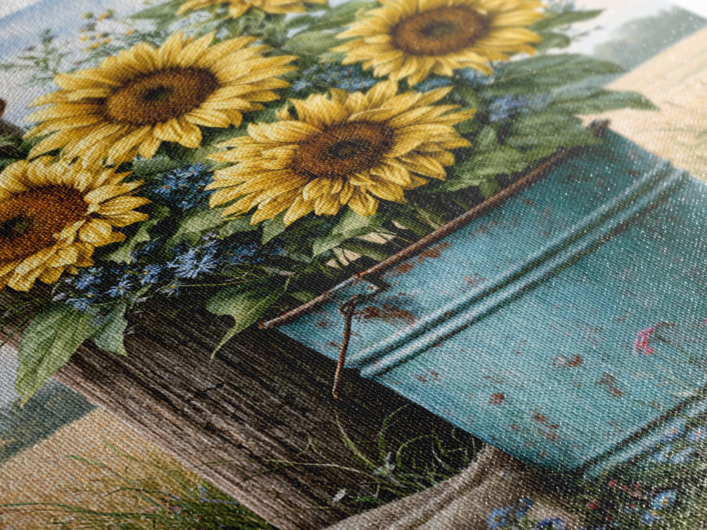 Sunflowers in a Metal Bucket Framed Canvas Print, Rustic Art, Living Room Art, Farmhouse Decor, Watercolor Art, Rustic, RUS-2x3-44