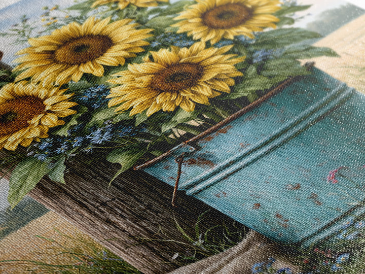 Sunflowers in a Metal Bucket Framed Canvas Print, Rustic Art, Living Room Art, Farmhouse Decor, Watercolor Art, Rustic, RUS-2x3-44