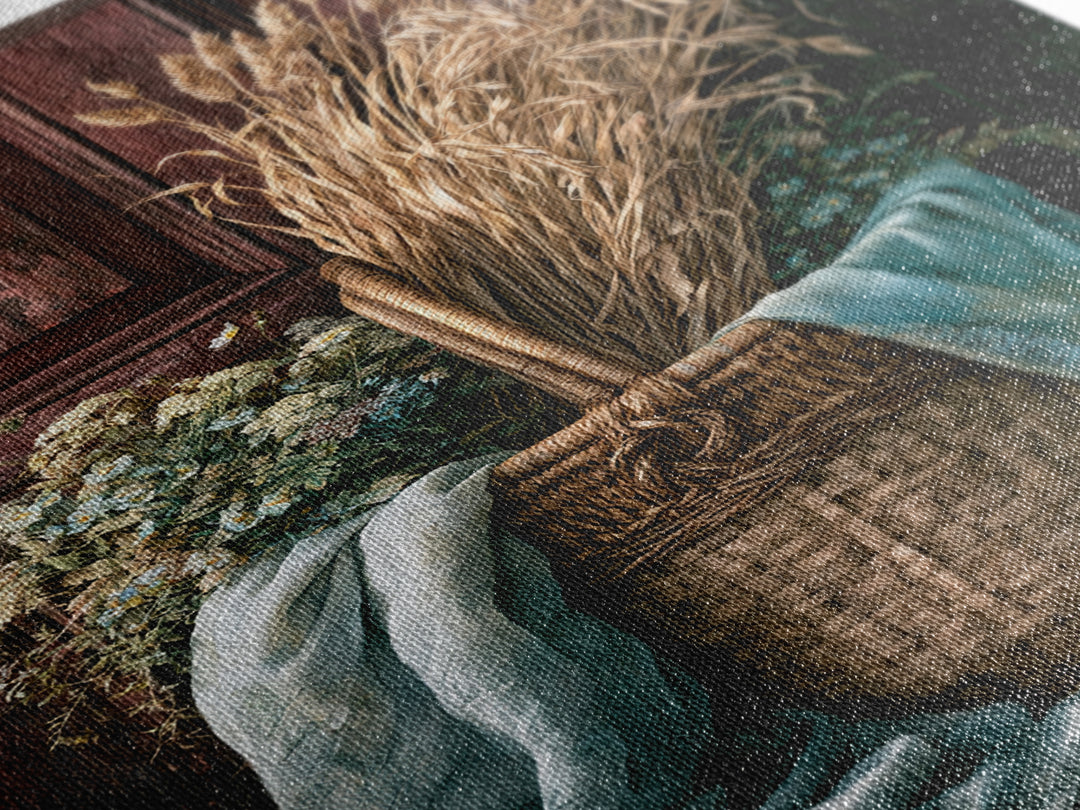 Handwoven Basket with Dried Grasses Framed Canvas Print, Rustic Art, Wall Decor, Farmhouse Decor, Abstract Art, Rustic, RUS-2x3-56