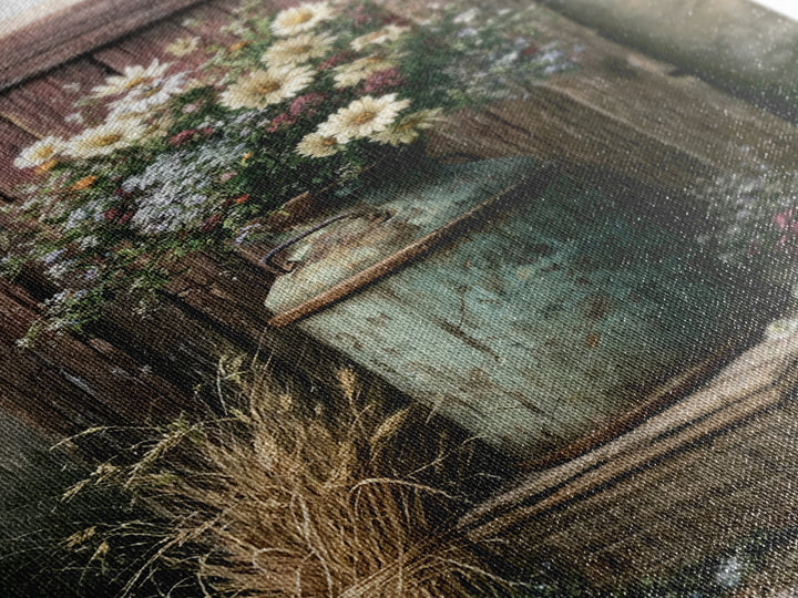 Weathered Barn Wood and Wildflower Still Life Canvas Print, Rustic Art, Living Room Decor, Farmhouse Decor, Fine Art, Rustic, RUS-2x3-57