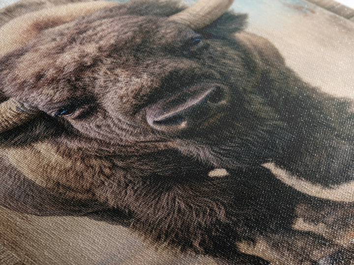 Buffalo Portrait with Western Texture Framed Canvas Print, Rustic Art, Digital Prints, Farmhouse Decor, Oil Painting, Rustic, RUS-2x3-78