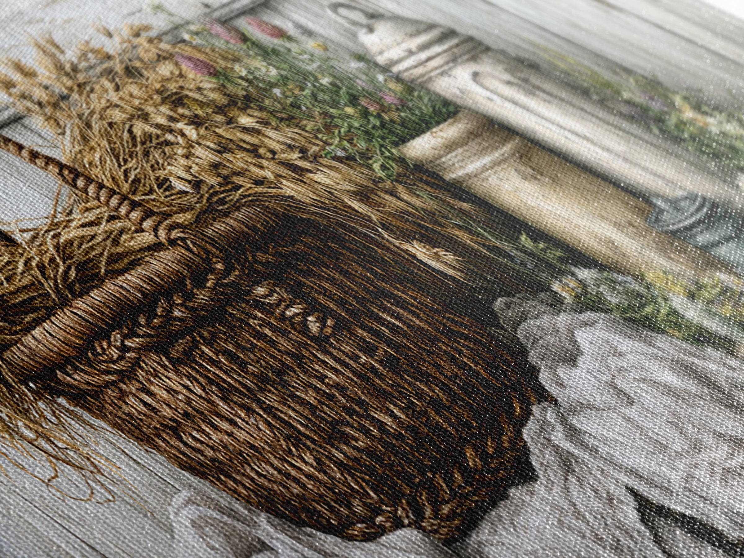 Handwoven Basket with Dried Grasses Canvas Print, Rustic Art, Wood Art, Farmhouse Decor, Fine Art, Rustic, Wall Decor, RUS-3x1-16