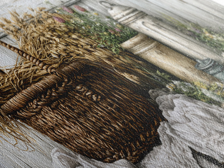 Handwoven Basket with Dried Grasses Canvas Print, Rustic Art, Wood Art, Farmhouse Decor, Fine Art, Rustic, Wall Decor, RUS-3x1-16