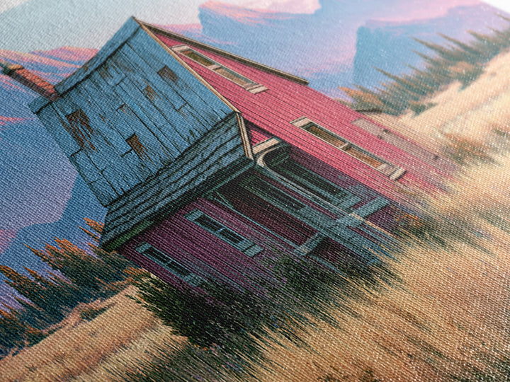 Mountain Cabin Landscape Canvas Print, Rustic Art, Fine Art Print, Farmhouse Decor, Fine Art, Rustic, Painting, Digital Prints, RUS-3x1-19