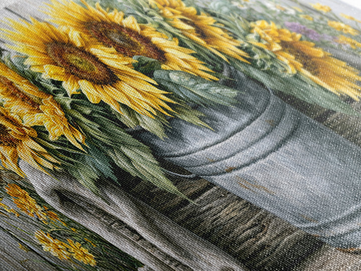 Sunflowers in a Metal Bucket Canvas Print, Rustic Art, Eclectic Wall Art, Farmhouse Decor, Watercolor Art, Rustic, RUS-3x1-4