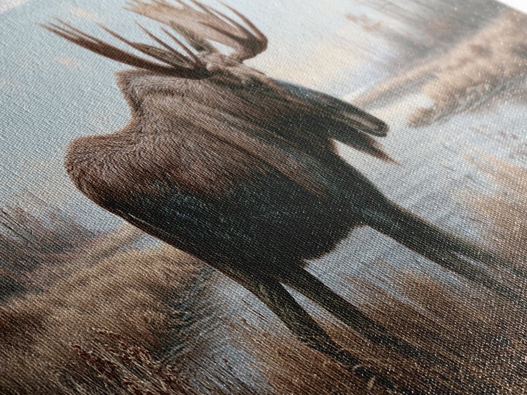 Moose Standing by a Quiet Lake Canvas Print, Rustic Art, Wood Art, Farmhouse Decor, Fine Art, Rustic, Wall Decor, Neutral Decor, RUS-3x1-49