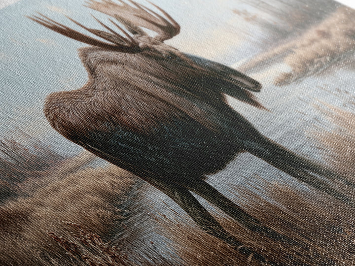 Moose Standing by a Quiet Lake Canvas Print, Rustic Art, Wood Art, Farmhouse Decor, Fine Art, Rustic, Wall Decor, Neutral Decor, RUS-3x1-49