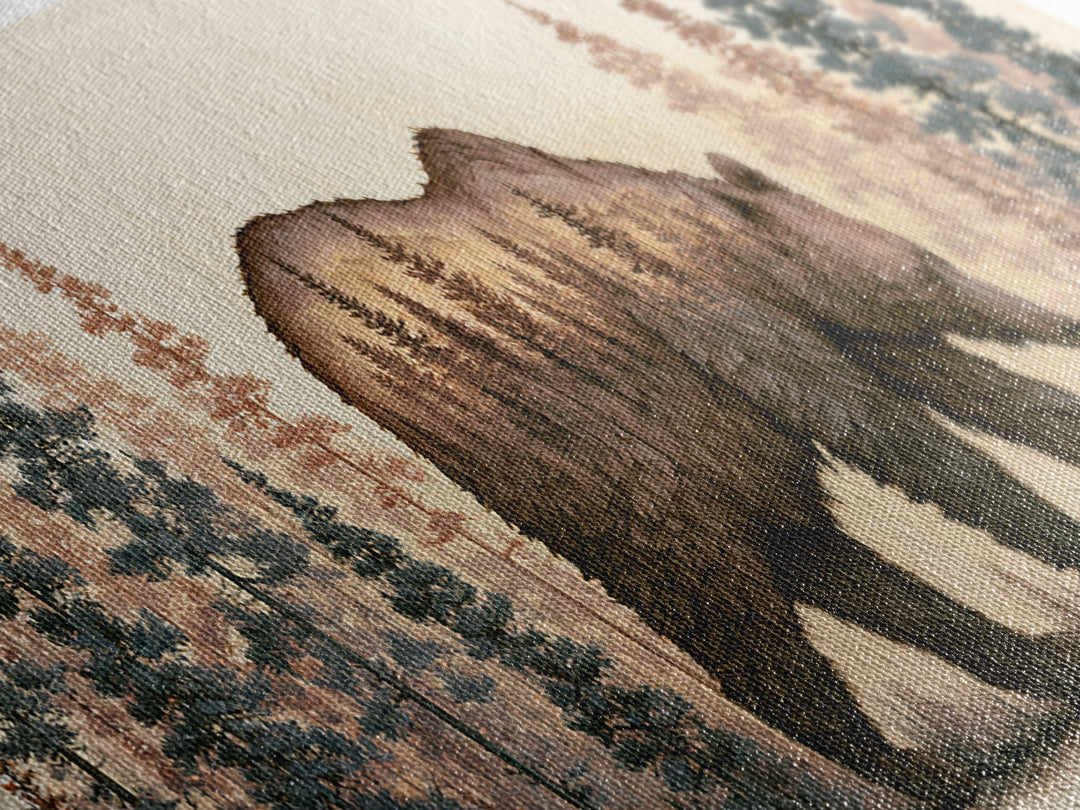 Bear Silhouette Among Pine Trees Canvas Print, Rustic Art, Digital Print, Farmhouse Decor, Fine Art, Rustic, Landscape Painting, RUS-3x1-71