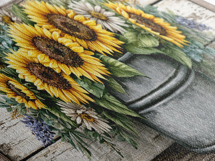 Sunflowers in a Metal Bucket Canvas Print, Rustic Art, Home Decor, Farmhouse Decor, Oil Painting, Rustic, Living Room Decor, RUS-3x1-76