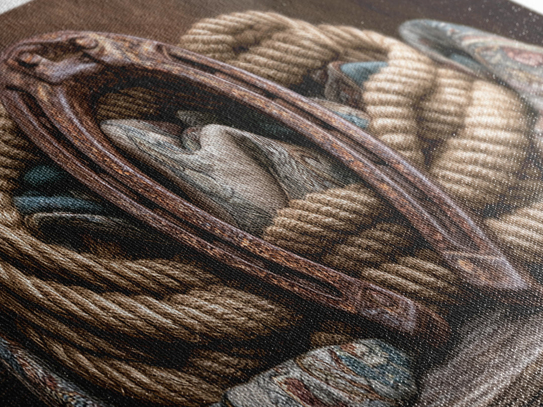 Rusty Horseshoe and Rope Composition Framed Canvas Print, Rustic Art, Modern Art, Farmhouse Decor, Rustic, Neutral Decor, RUS-3x1-77