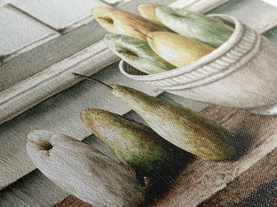Rustic Pear and Apple Still Life Canvas Print, Rustic Art, Eclectic Wall Art, Farmhouse Decor, Oil Painting, Rustic, RUS-3x1-85
