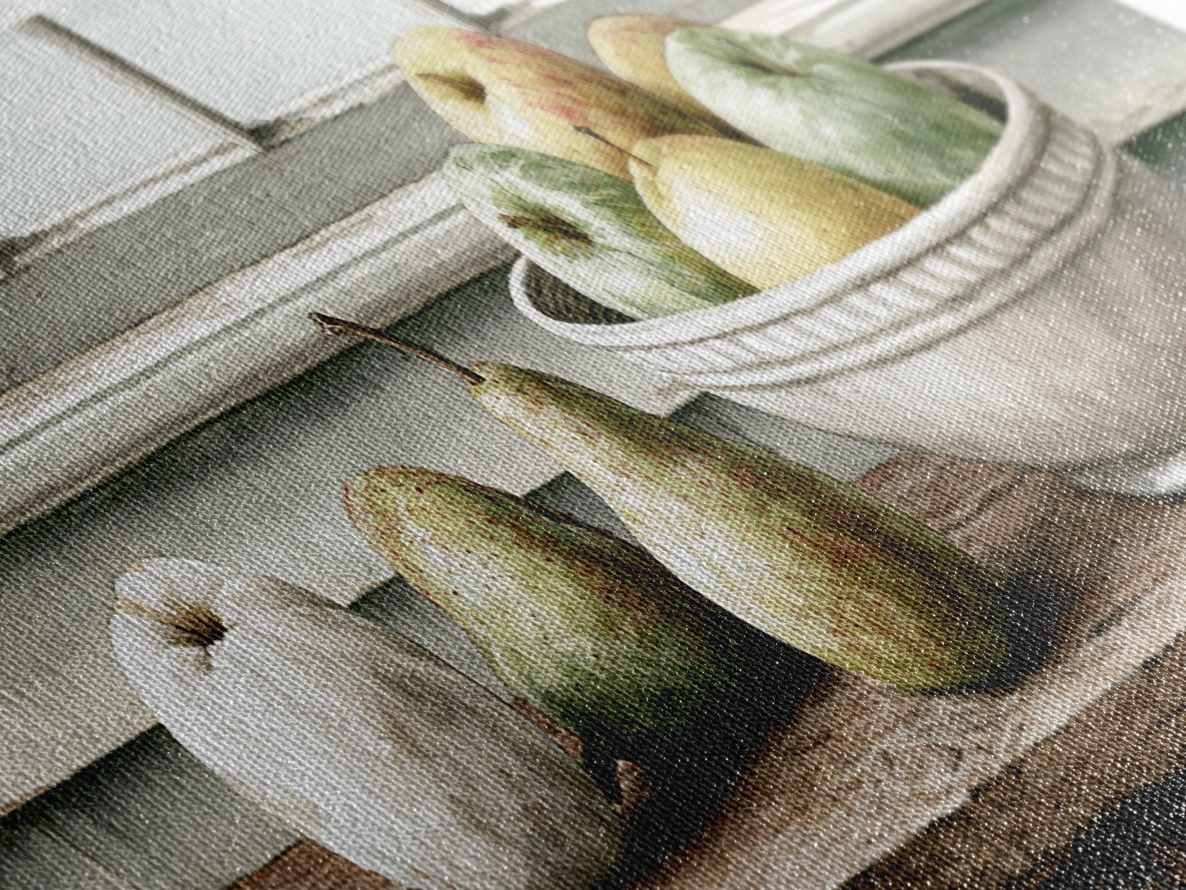 Rustic Pear and Apple Still Life Canvas Print, Rustic Art, Eclectic Wall Art, Farmhouse Decor, Oil Painting, Rustic, RUS-3x1-85