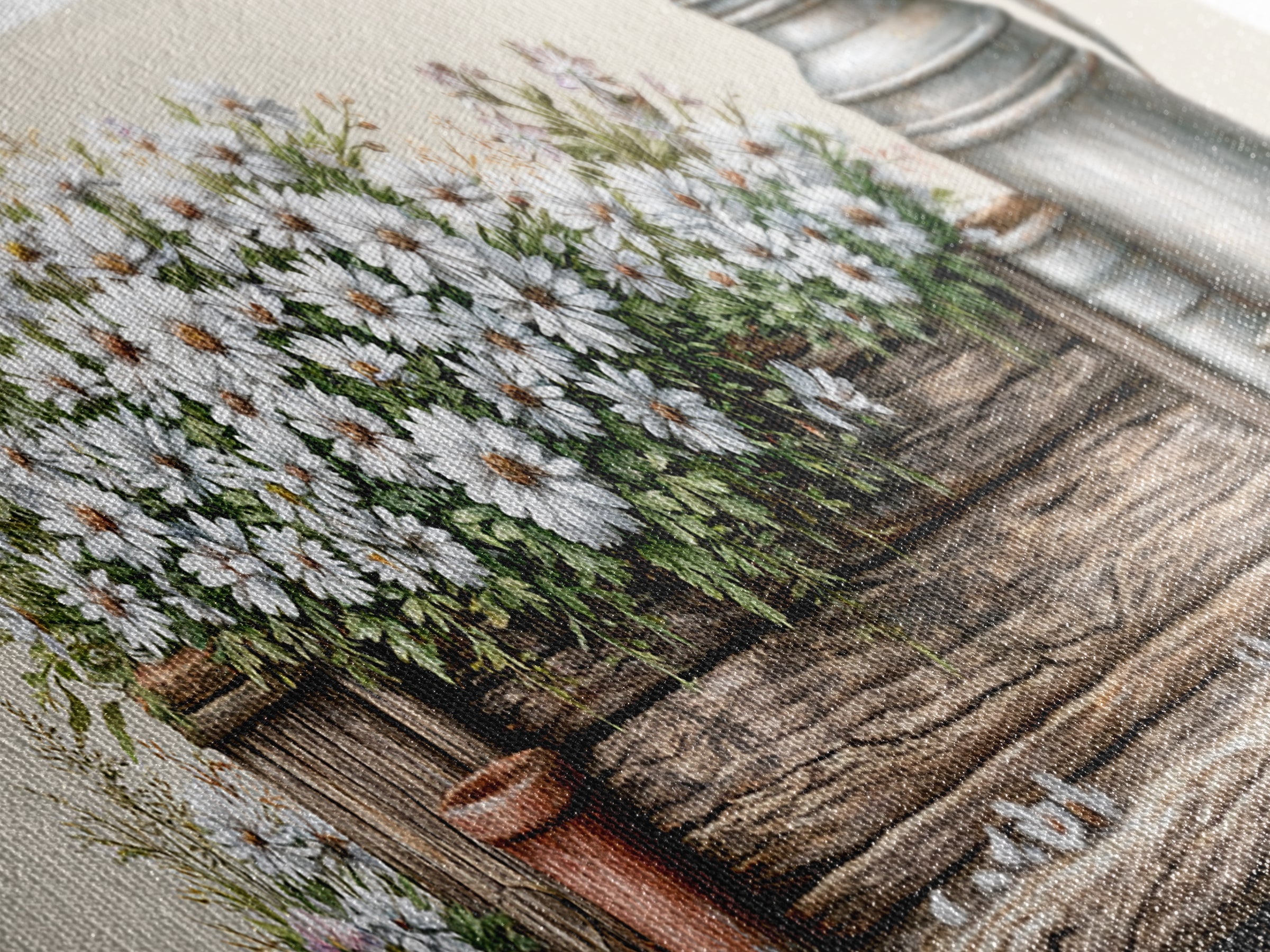 Weathered Barn Wood and Wildflower Still Life Framed Canvas Print, Rustic Art, Living Room Art, Farmhouse Decor, Rustic, RUS-3x1-89