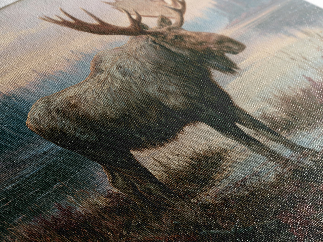 Moose Standing by a Quiet Lake Framed Canvas Print, Rustic Art, Boho Wall Art, Farmhouse Decor, Rustic, Downloadable Art, RUS-3x2-13