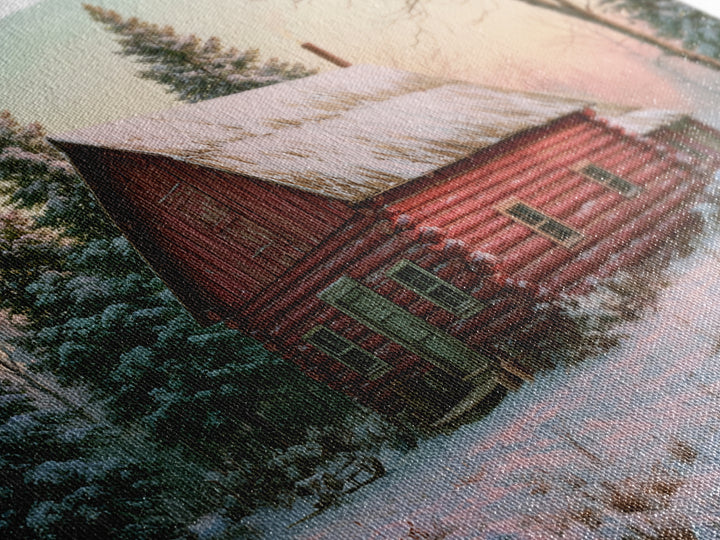 Log Cabin with Snowy Pines Framed Canvas Print, Rustic Art, Farmhouse Wall Art, Farmhouse Decor, Rustic, Statement Artwork, RUS-3x2-19