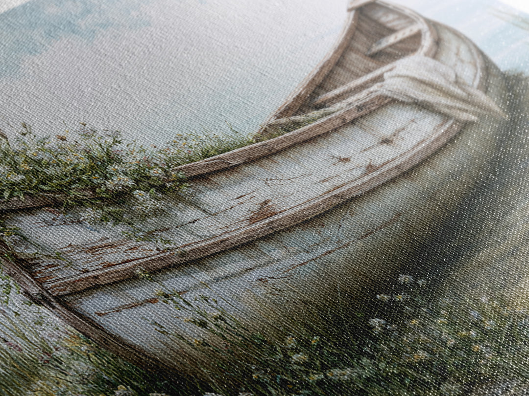 Old Canoe Pulled Onto a Lake Shore Canvas Print, Rustic Art, Landscape Painting, Farmhouse Decor, Rustic, Modern Decor, RUS-3x2-48