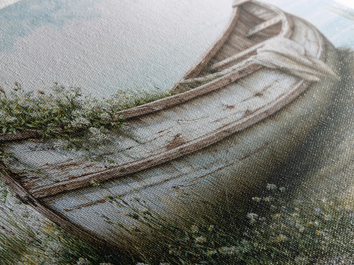 Old Canoe Pulled Onto a Lake Shore Canvas Print, Rustic Art, Landscape Painting, Farmhouse Decor, Rustic, Modern Decor, RUS-3x2-48
