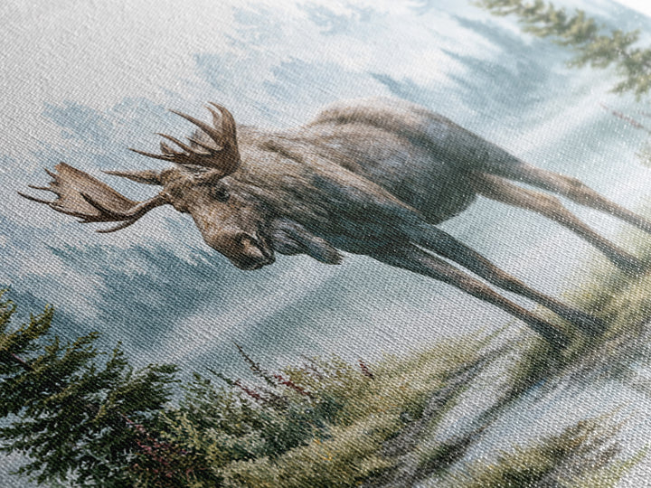 Moose Standing by a Quiet Lake Canvas Print, Rustic Art, Landscape Painting, Farmhouse Decor, Fine Art, Rustic, Modern Decor, RUS-3x2-61