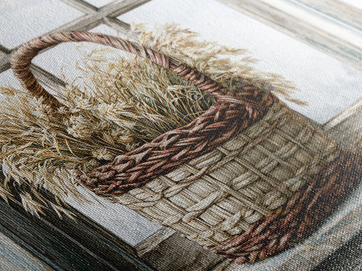 Handwoven Basket with Dried Grasses Canvas Print, Rustic Art, Downloadable Art, Farmhouse Decor, Watercolor Art, Rustic, RUS-3x2-76