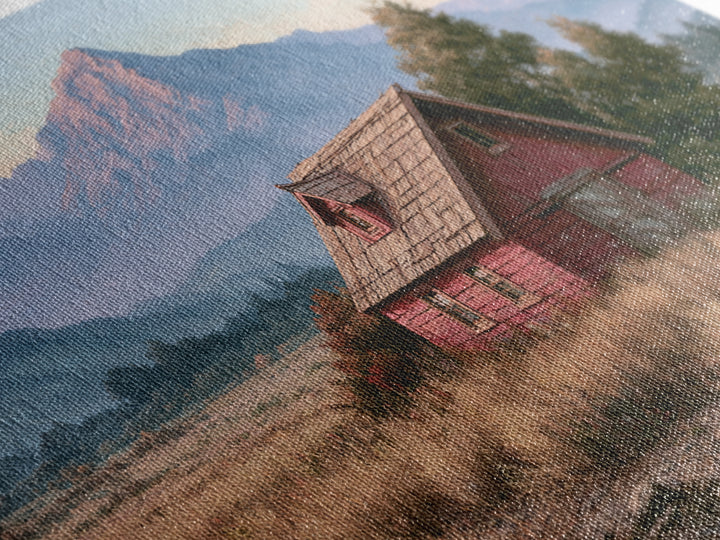 Mountain Cabin Landscape Framed Canvas Print, Rustic Art, Landscape Wall Art, Farmhouse Decor, Fine Art, Rustic, Luxury Decor, RUS-3x2-79