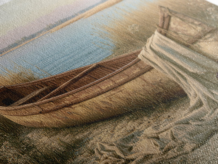 Old Canoe Pulled Onto a Lake Shore Framed Canvas Print, Rustic Art, Luxury Decor, Farmhouse Decor, Fine Art, Rustic, RUS-3x2-96