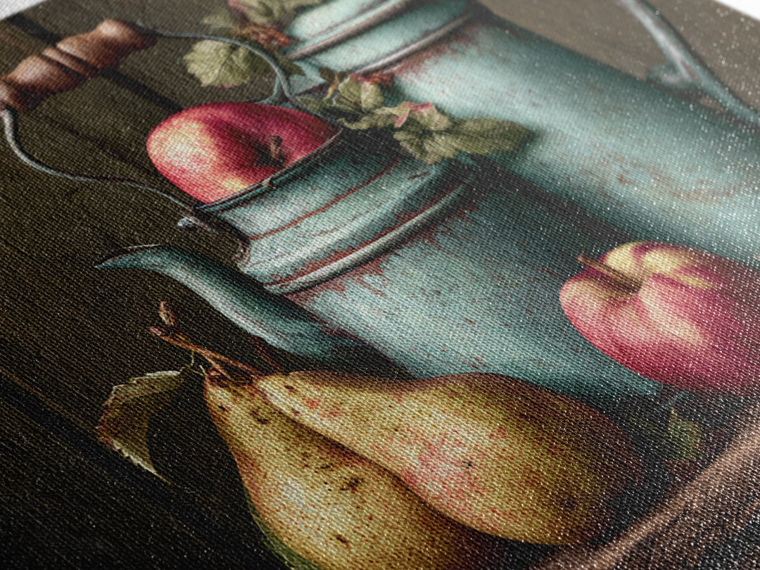 Rustic Pear and Apple Still Life Framed Canvas Print, Rustic Art, Gallery Wall Set, Farmhouse Decor, Watercolor Art, Rustic, RUS-3x2-97