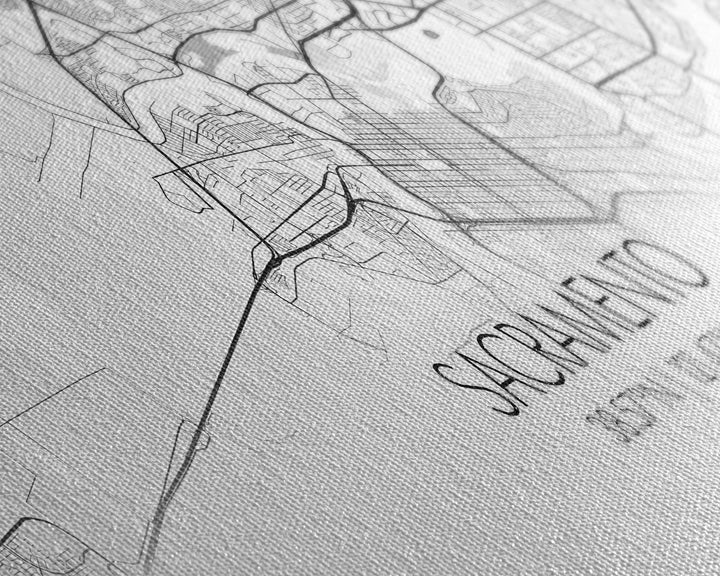 Panoramic Sacramento City Map, California Art, Map Print, Minimalist Wall Art, Canvas Art, Housewarming Gift, Street Map Art, Closing Gift