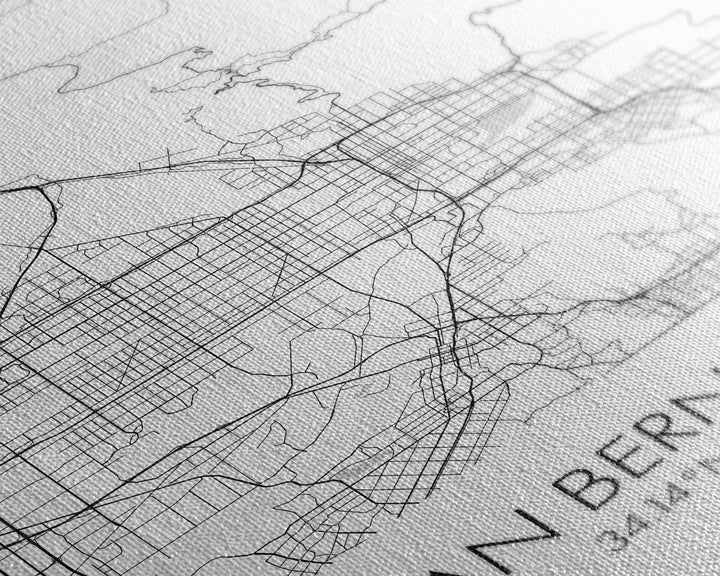 San Bernardino Street Map, California Map, City Map Print, Minimalist Art, Wall Art, Canvas Print, Unique Wall Décor, Friends Gift,