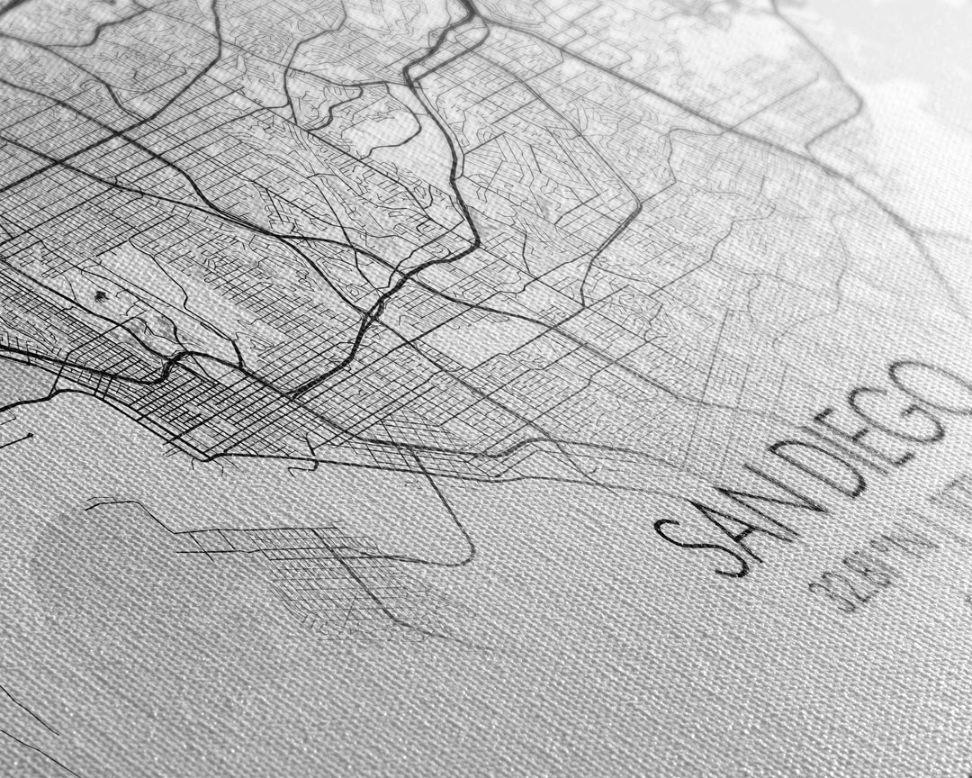 San Diego City Map, California Art, Map Print, Modern Wall Art, Wall Art, Canvas Art, Home Décor Prints, Friendship Gift, Horizontal Art