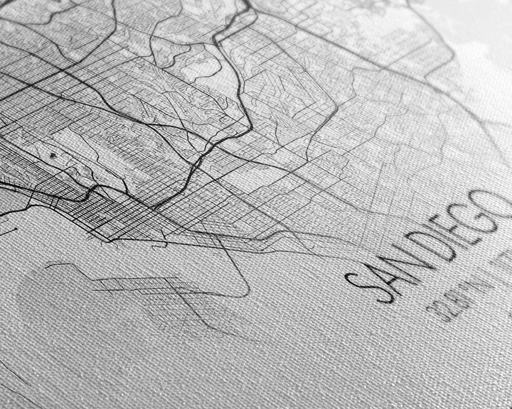 San Diego City Map, California Art, Map Print, Modern Wall Art, Wall Art, Canvas Art, Home Décor Prints, Friendship Gift, Horizontal Art