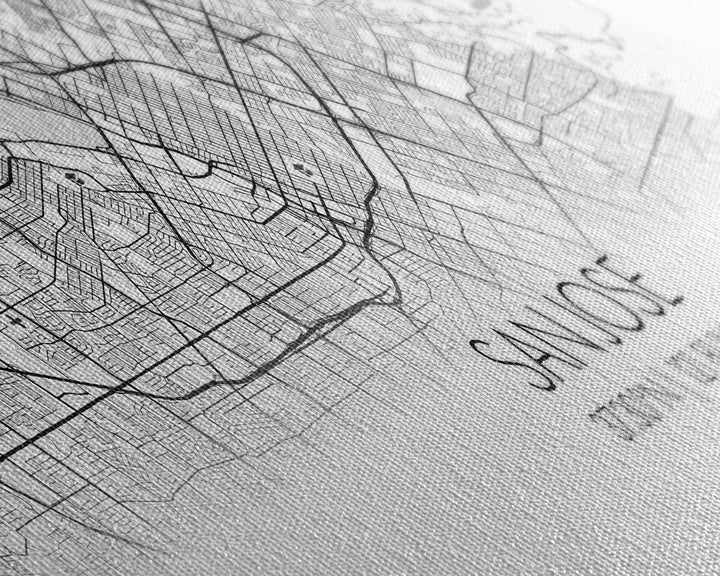 Panoramic San Jose City Map, California Art, Map Print, Minimalist Wall Art, Canvas Art, Housewarming Gift, Street Map Art, Closing Gift