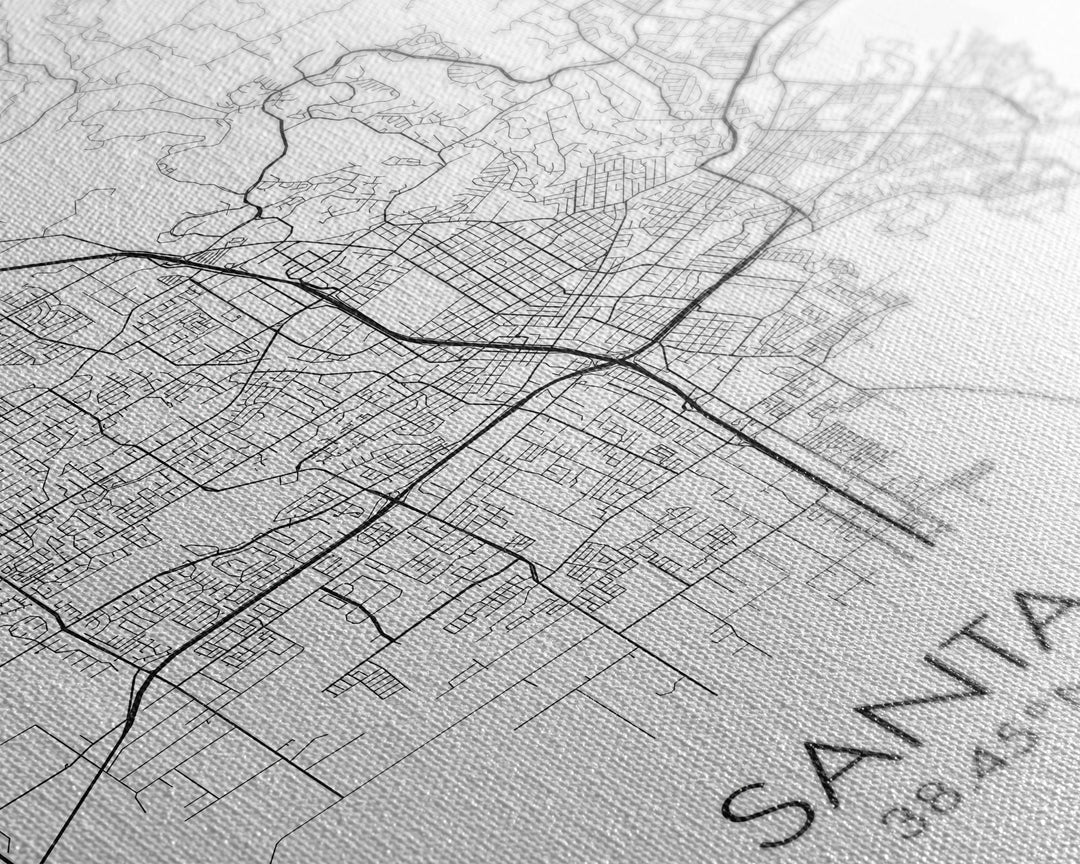 Santa Rosa Street Map, California Map, City Map Print, Minimalist Art, Wall Art, Canvas Print, Bedroom Wall Art, Travel Gift, Travel Art