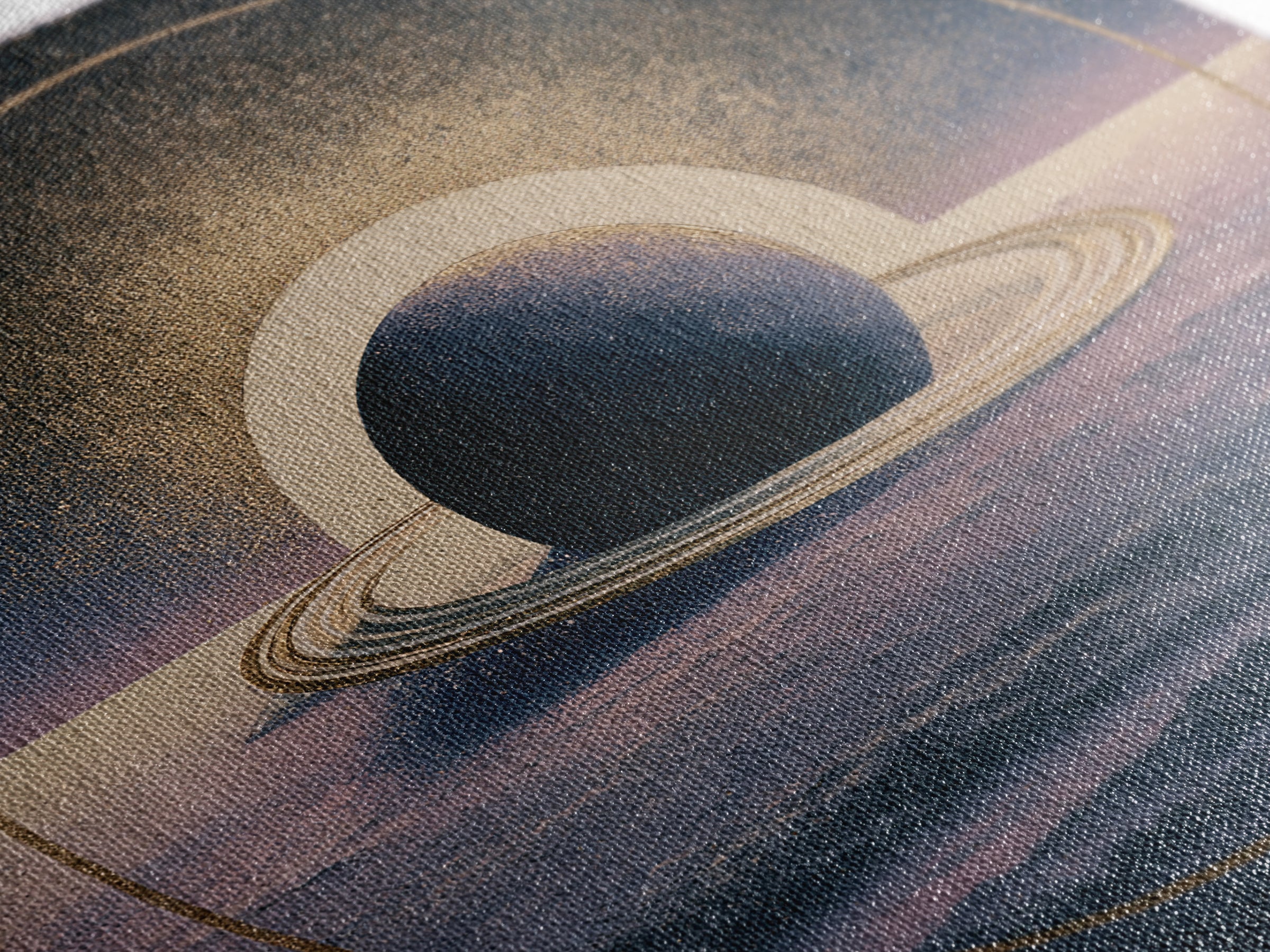 Ringed Planet Rising Framed Canvas Print, Space Art, Retro Wall Art, Spa Decor, Oil Painting, Serenity, Textured Painting, SAR-1x1-2