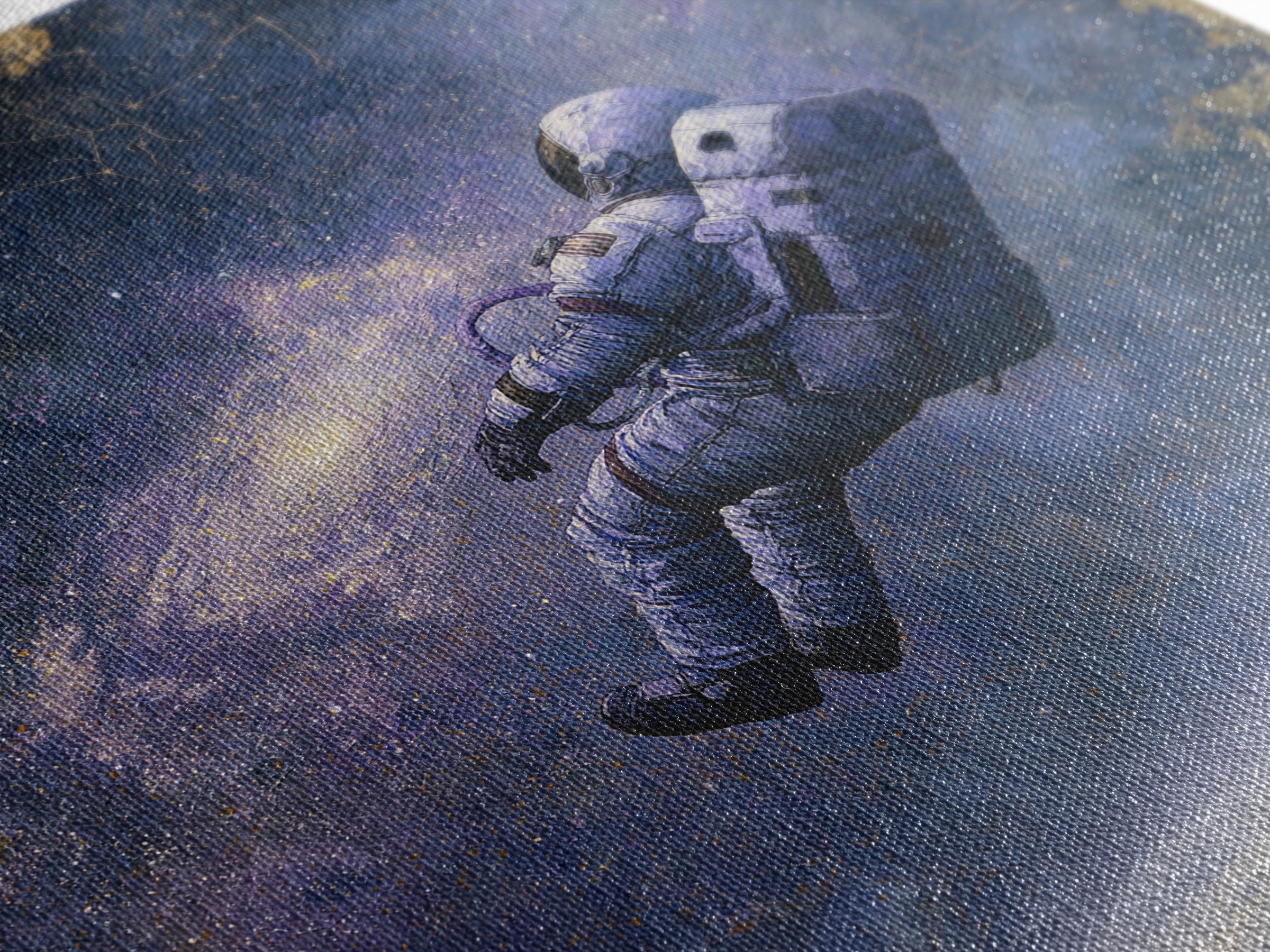 Astronaut Floating Near a Glowing Galaxy Framed Canvas Print, Space Art, Gallery Decor, Spa Decor, Oil Painting, Serenity, SAR-1x1-51
