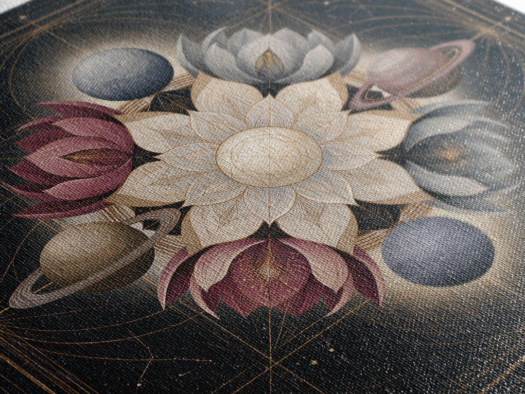 Cosmic Garden with Planets as Flowers Framed Canvas Print, Space Art, Contemporary Art, Spa Decor, Fine Art, Serenity, SAR-1x1-61