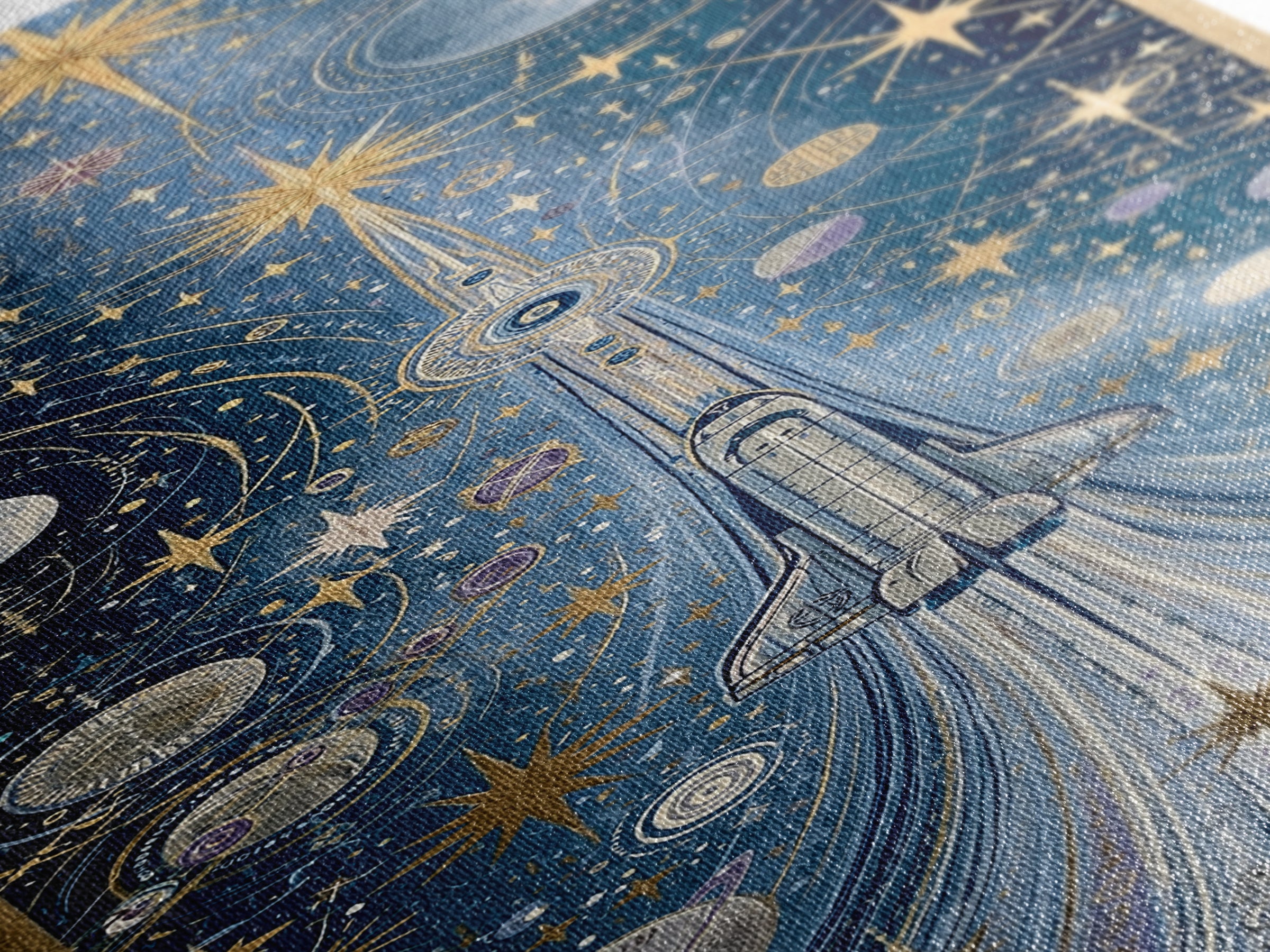 Rocket Ship Crossing a Retro Star Field Canvas Print, Space Art, Neutral Decor, Spa Decor, Fine Art, Serenity, Poster, SAR-1x3-22