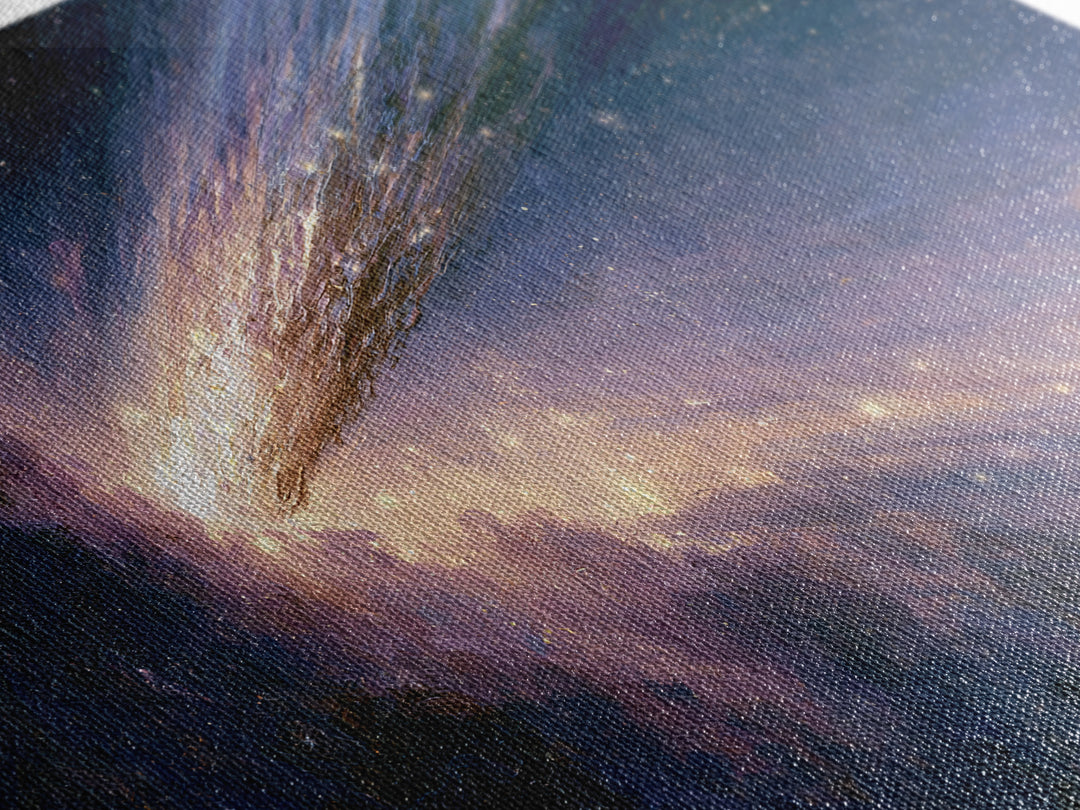 Comet Streaking Through Violet Darkness Canvas Print, Space Art, Poster, Spa Decor, Abstract Art, Serenity, Oil Painting, SAR-2x1-2
